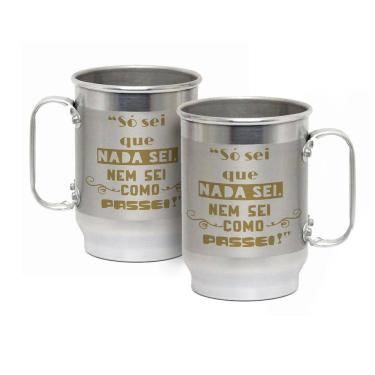 Imagem de Caneca Alumínio c/ Faixa Fosca 600ML Só Sei Que Nada Sei