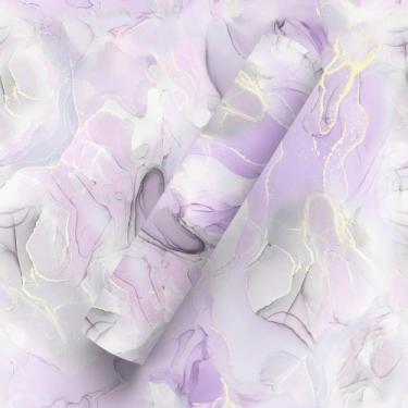 Imagem de Papel De Parede Adesivo Efeito  Aquarela Marmorizado Roxo E Cinza - Ba