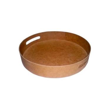 Imagem de Bandeja Redonda com Alça G 37x37x5 Mdf Madeira  - ATACADÃO DO ARTESANA