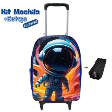 Imagem de Kit Mochila Infantil Escolar Carrinho + Estojo Astronauta Resistente V