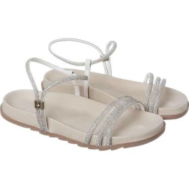 Imagem de Sandália Feminina Papete De Strass Com Fecho Regulável Off White - Sac