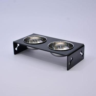 Imagem de Comedouro em Acrílico Preto com Tigela de Inox para Pets - Utilitário 