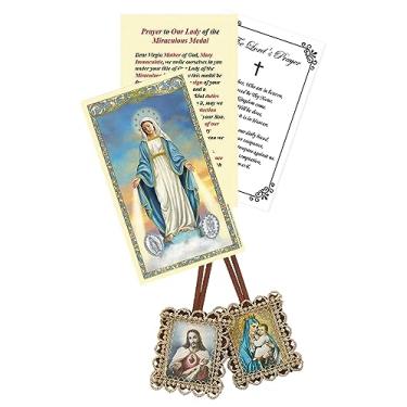 Imagem de Colar católico escapulário marrom de Nossa Senhora do Monte Carmelo - com cartão de oração de medalha milagrosa, cartão de oração do Senhor - Escapulário católico marrom, conjunto de cartas sagradas -