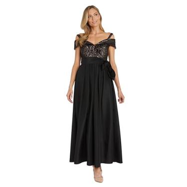 Imagem de R&M Richards Vestido de noite feminino de lantejoulas com ombro vazado, Preto nude, 50