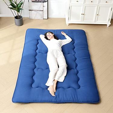 Imagem de NeuType Colchão Futon para dormir, colchão de chão, colchão dobrável para adultos, crianças, tapete de tatame, colchão de acampamento, viagem de carro, tapete infantil, tamanho completo, azul-marinho