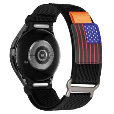 Imagem de Pulseira de nylon One Click compatível com Samsung Galaxy Watch 6/5/4 de 44 mm e 40 mm/6 Classic 47 mm 43mm/4 Classic 46 mm 42mm/5 Pro 45 mm, pulseira esportiva de tecido robusto com bandeira de