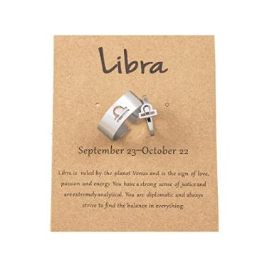 Imagem de COLORFUL BLING 12 anéis de signo do zodíaco de astrologia constelação com cartão de mensagem para mulheres e homens, anéis combinando de aço inoxidável, presentes de aniversário de amizade, Metal, Inoxidável