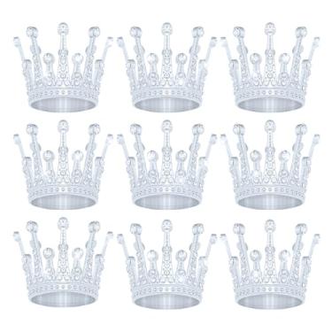 Imagem de 9 Pieces Crown Cake Topper, Princess Little Crown Heart shaped Diamond Alloy Crown, Mini Crown Children's Birthday Cake Baking Decoration Paper Cup Cake Decoration (Silver Tone Crown)