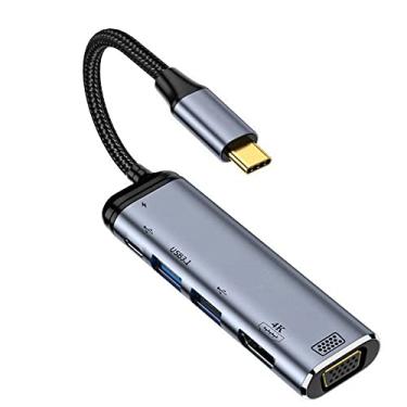 Imagem de NFHK Conversor USB-C Tipo C para HDMI VGA Dual USB 3.0 HUB Adaptador HDTV Multiportas 4K 60hz 1080p com porta de alimentação fêmea PD 100W