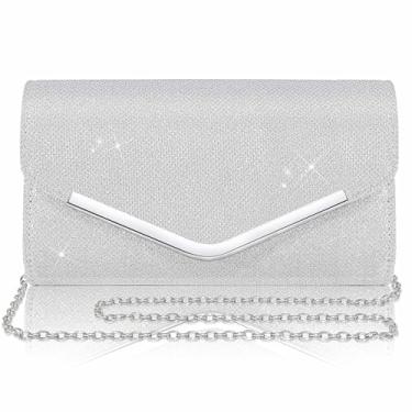 Imagem de Larcenciel Bolsas de mão para mulheres, envelope de lantejoulas brilhantes bolsa de noite com corrente, bolsa moderna brilhante para festa de formatura, Prata brilhante, Medium