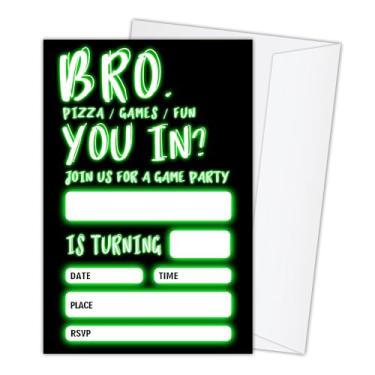Imagem de BSIKAIK 20 Bro You're Invited Boys Convites de Festa de Aniversário com Envelopes Luz Neon Convites Convites Glow Convites para Adolescentes Meninos, Convites de Festa de Aniversário para Meninos
