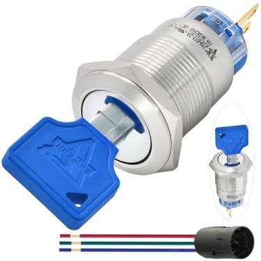 Imagem de ZJWZJH Interruptor de Chave Rotativo Liga/Desliga de 19 Mm 3/4 Pol., Interruptor de Trava de Metal com Trava Mantida E Trava com Fio (19 Mm 2 Posições 1No1Nc)