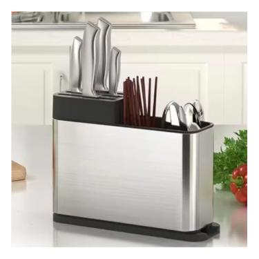 Imagem de Porta Talheres Escorredor Louça Aço Inox Organizador de Utensílios Utensílio Pia Organizada Com escoamento da Água suporte para Talheres Anti-Ferrugem Premium