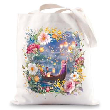 Imagem de JNIAP Sacola Rapunzel Princesa Rapunzel e Flynn Rider Presentes Princesa Floral Bolsa de Ombro, People Flower Tb, Large