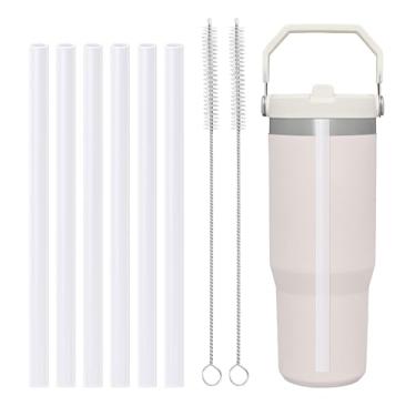 Imagem de LUCKINEE Canudos de substituição para copo Stanley IceFlow de 850 g, pacote com 6 canudos reutilizáveis de plástico com 2 escovas de limpeza de canudo para acessórios de copo IceFlow