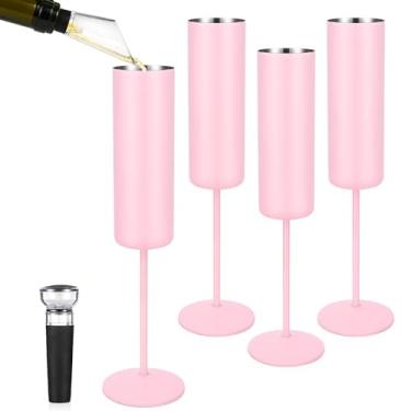Imagem de Qtencas Pacote com 4 taças de champanhe de aço inoxidável, taças de champanhe com isolamento duplo, conjunto de 4, taças de champanhe inquebráveis de 170 g, presentes para amigos, festa de família,