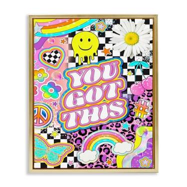 Imagem de Stupell Industries Groovy You Got This Collage Framed Floater Canvas Wall Art Design por Jess Stempel, moldura flutuante dourada, 25 x 31