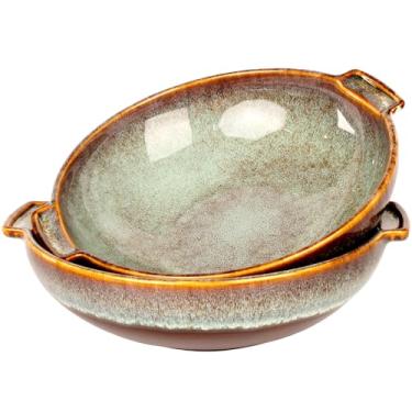 Imagem de jinsongdafa Caçarola, assadeira de cerâmica gratinada, assadeira grande de lasanha profunda para forno, assadeira com alças - Forno, micro-ondas, freezer e lava-louças - Ótimo presente (Oval, 5)