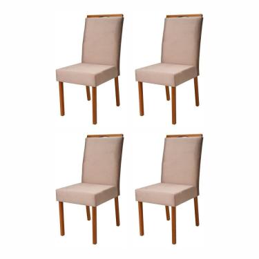 Imagem de Conjunto 4 Cadeiras em Madeira Maciça e Estofada Bella Authentic Espresso Móveis Champanhe/Capuccino