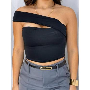 Imagem de Cropped Feminino Alça Transversal Lançamento 2025 - Versatille, Preto