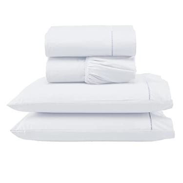 Imagem de Jogo Lençol Percal 400 Fios Ponto Palito Cama Casal 4 peças (Branco)