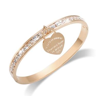 Imagem de Pulseira feminina de ouro, pulseiras femininas com pingente de coração, banhado a ouro 18 K, delicada, fina, pequena, empilhável, com diamante simulado de zircônia cúbica, 16,5 cm, one size, Aço