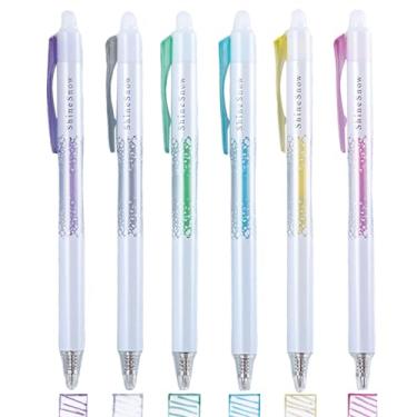 Imagem de MOZXIRZ 6 canetas coloridas apagáveis, lindas canetas coloridas com glitter, canetas retráteis, canetas coloridas de 0,7 mm, canetas de tinta de gel para escritório, escola, mulheres, meninas, homens,