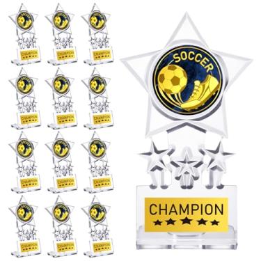 Imagem de Tondiamo Pacote com 12 Troféus de Campeão de Futebol de Acrílico, Troféus de Campeão para Prêmios de Competição Esportiva Decoração de Presente de Lembrança