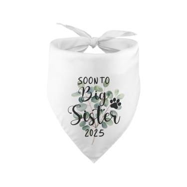 Imagem de Soon to Be Big Sister 2025 Bandana de cachorro anúncio de bebê bandana cachorro animal de estimação anúncio de gravidez revelação de gênero adereço de foto cachecol para animais de estimação