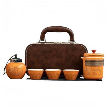 Imagem de Conjunto de chá de porcelana, conjuntos de chá de gongfu, conjunto de chá de porcelana com 1 bule de chá e 1 suporte de chá e 3 xícaras de chá, bolsa de viagem portátil - ideal para presente, viagem,