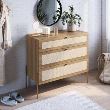 Imagem de Cômoda oslo 3 gavetas palhinha base em metal dourada madeira mdp hanov