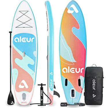 Imagem de Aleur 2020 Explorer Inflável Stand Up Paddle Pacote com Acessórios e Mochila Premium SUP SUP, Baralho Antiderrapante, Coleira, Paddle e Bomba de Mão | Elegante, Divertido, Portátil, Versátil (Pastel)