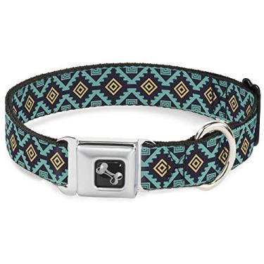 Imagem de Buckle-Down Coleira para cachorro fivela de cinto de segurança geométrica 6 ouro turquesa marinho 28 a 43 cm de largura, multicolorido (DC-W30766-M)