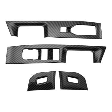 Imagem de REPAIROCK 1 conjunto de painel de interruptor de janela da porta frontal para Ford F-150 21-24 ABS interruptor de janela da porta dianteira com adesivo padrão de fibra de carbono preto