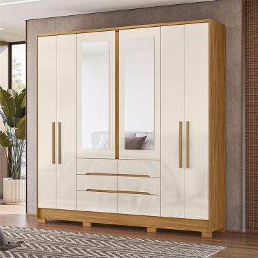Imagem de Guarda Roupa Casal Ambiente San Francisco 6 Portas Freijó Off White com Espelho - Moval