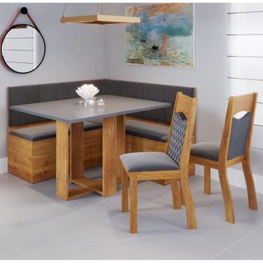 Imagem de Canto  Alemao com Bau  e Mesa Retangular Rosie Com 2 Cadeiras Pietra Cobre/Cinza Brilho/Grafite - Casa Giulia