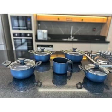 Imagem de Conjunto Panela Caçarolas Antiaderente Teflon Tampa De Vidro 5 peças COR AZUL IMPERIAL