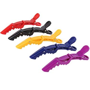 Imagem de WOIWO 5 peças de produtos de cabeleireiro e cabeleireiro com clipe jacaré brilhante, plástico, colorido, bico de pato, clipe especial para salão de cabeleireiro