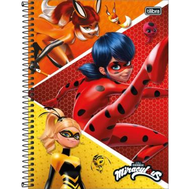 Imagem de Caderno Brochura Capa Dura Miraculous Ladybug 1/4 Pautado 80 Folhas com Adesivos