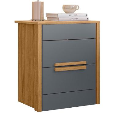 Imagem de Mesa de Cabeceira Dhara 2 Gavetas - Moval Freijó/Cinza