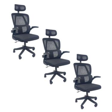 Imagem de Kit 3 Cadeiras de Escritório Presidente Executiva Oficial Legacy Preto