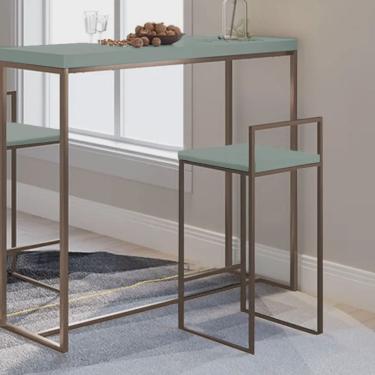 Imagem de Banqueta Alta Com Encosto Lino Industrial Balcão Bistrô Ferro Marrom mdf Madeira Verde Oliva- Ahz Móveis