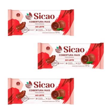 Imagem de Kit 3 Barras Cobertura Mais Chocolate Ao Leite 1,01Kg Sicao