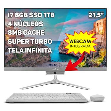 Imagem de Computador Completo All In One Intel Core i7 21,5 8GB ssd 1TB 4 Núcleos Super Turbo Webcam Teclado e Mouse Sem Fio