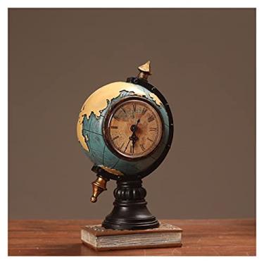 Imagem de Decoração de casa retrô móveis em forma de globo relógio de mesa sala de estar armário de TV relógio decorativo ornamentos de mesa de escritório (cor: amarelo) (azul)