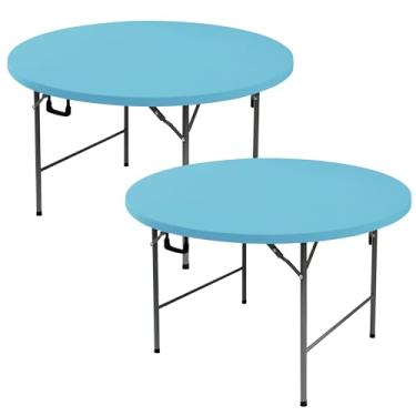 Imagem de Enjoyidea Capas de mesa redondas justas, pacote com 2, pacote com 2 toalhas de mesa de elastano elástico azul claro - toalhas de mesa redondas pequenas elásticas dobráveis para cozinha, jantar, festa