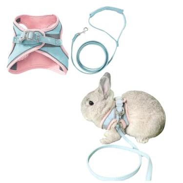 Imagem de Peitoral e coleira de coelho ajustável à prova de fuga para caminhada, corrida, acampamento, ao ar livre, conjunto de coleira para animais pequenos (grande)