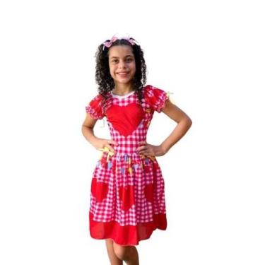 Imagem de Vestido caipira xadrez coração menina  - Ana Fantasias, Rosa com coraç