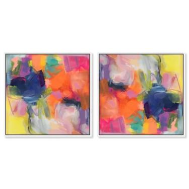 Imagem de Art Remedy Tela de arte de cores saturadas, 61 cm x 61 cm, moldura branca, conjunto de odisseia colorida