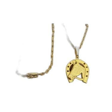 Imagem de Corrente Cadeado 2Mm + Pingente Ferradura - Banhado A Ouro - Tojoia18K